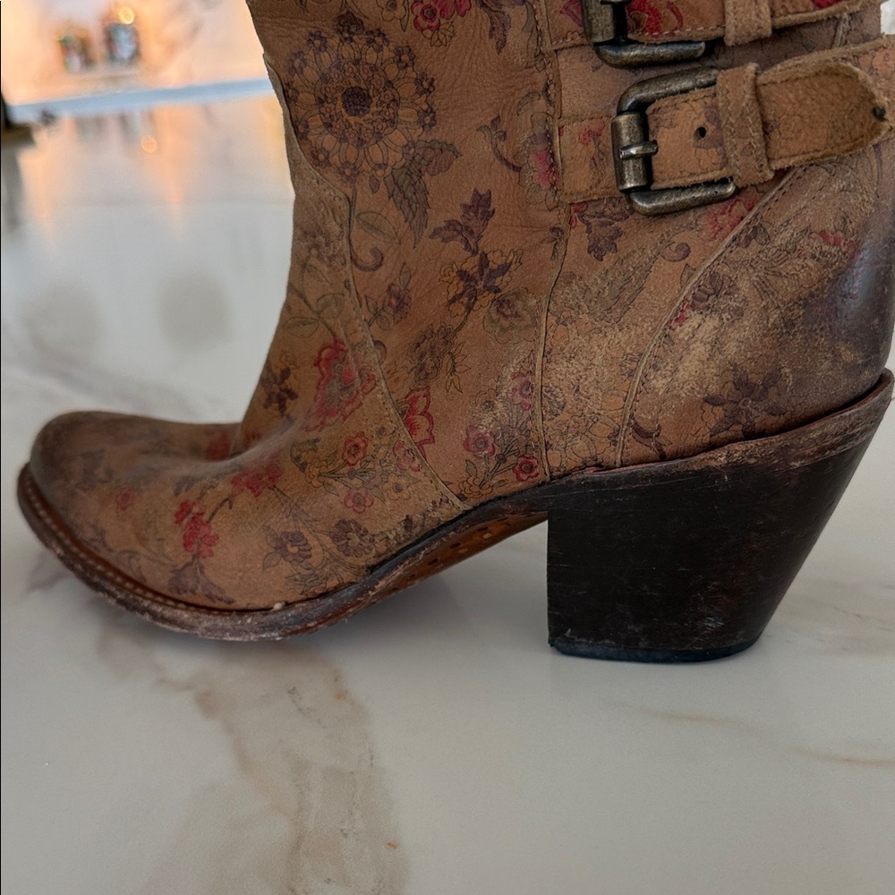 Lucchese Catalina Brown Floral Ankle Boots - Picture 5 of 9